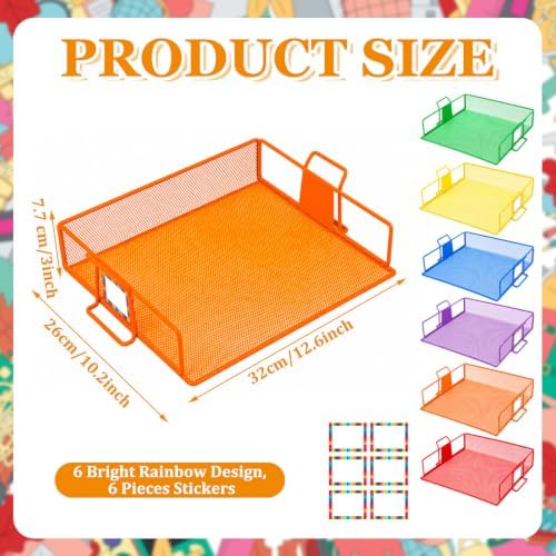 6 Pack Stackable Paper Tray Classroom, Rainbow - Image 2