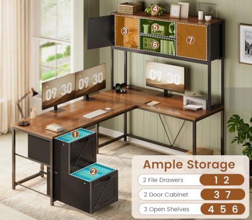 SEDETA Reversible Farmhouse L Shaped Office Desk with Drawer, Hutch - Image 5