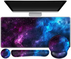 ARTSO Large Mouse Pad and Keyboard Wrist Rest, Ergonomic Mouse Pad with Wrist Support, Non-Slip Desk Mat Protector for Office, Home -Blue Purple Cosmic Nebula by Artso