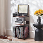 LELELINKY 3 Tier End Table,Record Player Stand with Storage Up to 100 Albums, Turntable Stand for Vinyl, Walnut Couch Nightstand Side Tables for Living Room Bedroom - Image 4