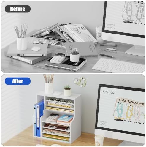 Wood Desktop File Holder Organizer Mail Sorter for File Folders, Mails, Envelopes or Magazines, 8 Compartments (White) - Image 2