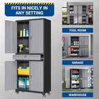 Fesbos 73" Metal Cabinet-Black&Gray Heavy Duty Rolling Storage Cabinet Steel Tool Cabinets with Wheels, Shelves, Lockable Doors and Drawers- for Garage, Pantry, Warehouse - Assembly Required - Image 6