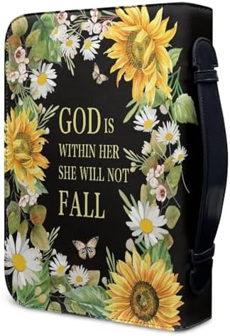 Sunflowers Poetic Scriptures Bible Cover for Women Soft PU Leather Verse Print Bible Carrying Case Large Capacity Book Organizer with Top Handle Gifts for Christians - Image 3