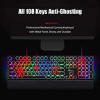 RK ROYAL KLUDGE S108 Typewriter Mechanical Keyboard, Full RGB Gaming Keyboard, Wired PC Game Keyboards with Number Pad and Detachable Wrist Rest, Retro Round Keycaps, Brown Switches Black - Image 4