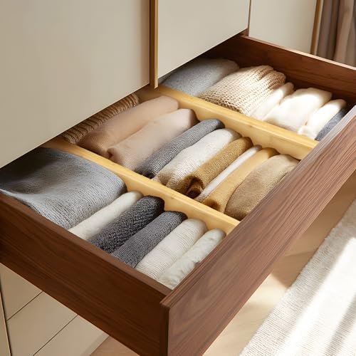 VaeFae 3 Pack Bamboo Drawer Dividers, 4" High Adjustable 16.6" - 21.8" Clothes Drawer Organizers, Expandable Separators for Bedroom/Bathroom/Kitchen/Office Storage - Image 2