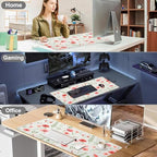 Watercolor Poppy Office Desk Mat 31.5" x 15.7" Desktop Mat PU Leather Large Mouse Pad White Mousepad Non-Slip Table Mat for Girls, Women, Home, Work, Computer, and Gaming - Image 6