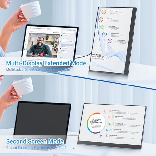 Veout Portable Monitor with Built-in Stand, IPS Vertical Monitor, USB-C & Mini HDMI External Laptop Screen, Second Display for PC, MacBook, iPad, Phone, Travel & Office, 14 inch - Image 4