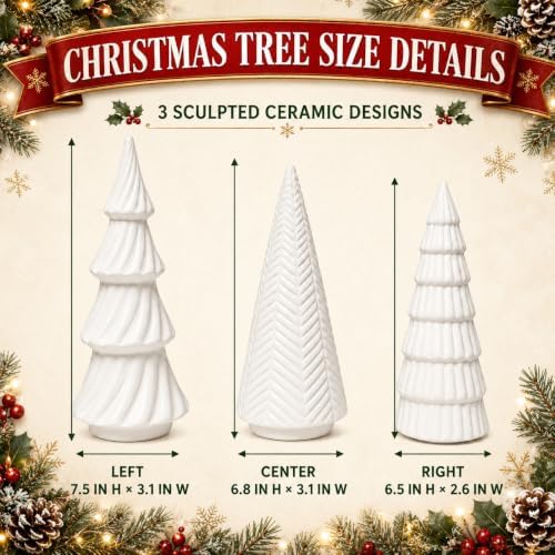 Lighted Ceramic Christmas Tree Set of 3 White Tabletop Christmas Decor - Image 6