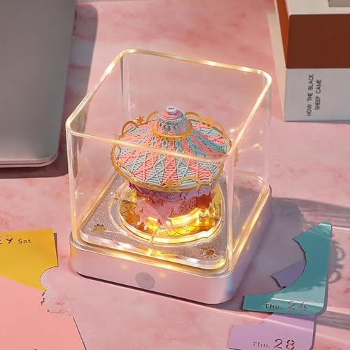 3D Calendar 2027, Desk Time Piece Calendar 2027,Tear-Away 3D Paper Art Notepad w LED Lights,Creative 3D Memo Artsy Pad Calendars, DIY Paper Carving Gift (Carousel) - Image 3
