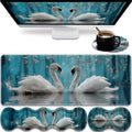 31.5"x 11.8" Oversized Gaming Mouse Pad Set, Ergonomic Keyboard and Mouse Wrist Rest + Cup Holder, Non-Slip Desktop Pad, Suitable for Home and Office Use, Two Swans by FOKBVNFLL