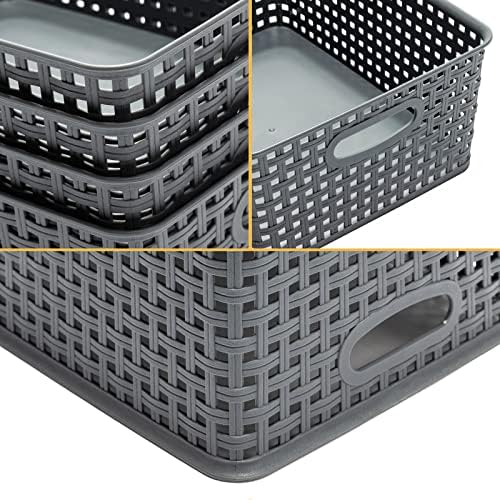 Eslite Plastic Storage Baskets for Organizing,11"X8.5"X4.7",Pack of 4 (Grey) - Image 2