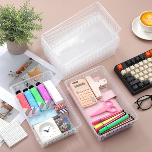 Boao 48 Pieces Plastic Baskets for Organizing 10.24 x 6.5 x 2.36 Inch Rectangular Storage Trays Plastic Organizer Bins Rectangle for Classroom Organization(Clear) - Image 5