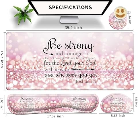 Large Gaming Mouse Pad Set 35.4 x 15.7 with Keyboard Wrist Rest, Wrist Support, and Coaster Memory Foam Smooth Desk Pad Mousepad for Home Office School - Quote Bible - Image 5