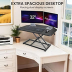 Aconcept 32 inch Black Corner Height Adjustable Standing Desk Converter, One-Click Sit to Stand up Desk Riser, Pre-Assembled for Dual Monitor and Laptop Workstation - Image 5