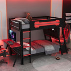 Polibi Twin Over Twin Bunk Bed with 2 Built-in Gaming Desks, USB Charging Ports & Pegboard Organizer, E-Sports Gaming Bed Frame for 2 Kids/Teens, Red (Twin Size) - Image 7