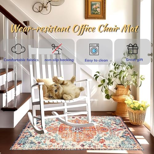 Office Chair Mat for Hardwood Floor, 48"x60" Anti-Slip Desk Chair Mat for Hard Floors, Under Desk Computer Rug for Rolling Chair, Easy Glide Floor Protector Mat for Home Office(Blue Orange) - Image 3