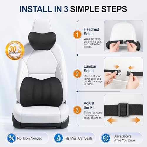 Allaboutsla Lumbar Back Support Pillow for Car, Neck Headrest Pillow Set - Image 7