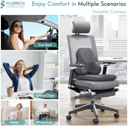 FLORICH Seat Cushion & Lumbar Support Pillow - Innovative Ergonomic Memory Foam, Adjustable, Relieve Hip, Coccyx, Sciatica, Back Pain, Improve Posture, for Car, Office Chair & Home - Gray - Image 6