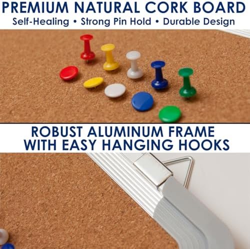 Cork Board 24x18 in, Framed Wall Hanging Bulletin Board with 10 Thumb Tacks - Image 4