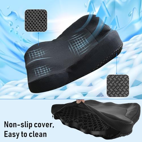 NEW-Vi Gel Seat Cushion, Thickened Big Breathable Honeycomb Design Absorbs Pressure Points Gel Cushion with Anti-Slip Cover Seat Cushion for Office Chair Home Car Seat Cushion - Image 5