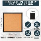 Thyle 6 Pcs Small Cork Bulletin Board 12 x 12, Framed Corkboard 1/2 Thick Vision Board Small Square Pin CorkBoard Decor Display Organizer for Wall Home Office School - Image 2