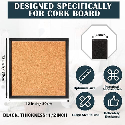 Thyle 6 Pcs Small Cork Bulletin Board 12 x 12, Framed Corkboard 1/2 Thick Vision Board Small Square Pin CorkBoard Decor Display Organizer for Wall Home Office School - Image 2