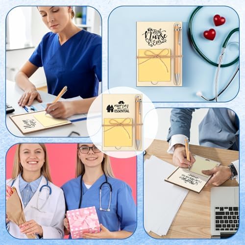 Thenshop 72 Pcs Christmas Nurse Appreciation Gifts Nurse Week Gifts Christmas Bulk 24 Inspirational Wooden Sticky Notes Holder 24 Sticky Notes 24 Ballpoint Pens for Doctor Coworker to Do List Supplies - Image 5