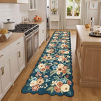 DUKINO 2.6x8 Runner Rug Floral Washable Kitchens Rug Non Slip Prussian Blue - Image 3