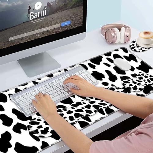 Keyboard Wrist Rest and Mouse Pad Wrist Support Set,Ergonomic Memory Foam Wrist Pad & Non Slip Base for Home Office Working Studying Easy Typing,Cow Pattern - Image 2