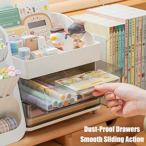 Desk Organizer with Pen Pencil Holder, Pen Organizer with 2 Drawers & 4 Compartments, Desktop Organizers and Storage for Office Home School Art Supplies (Black) - Image 6