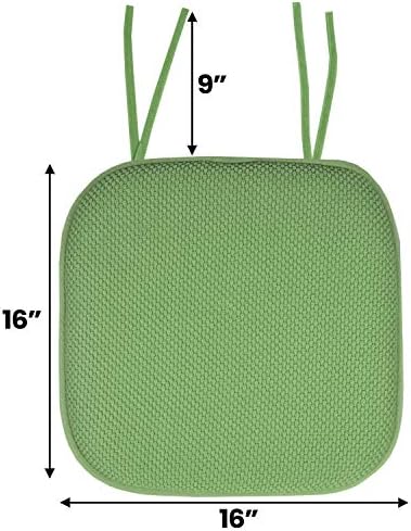 Sweet Home Collection Chair Cushion Memory Foam Pads with Ties Honeycomb Pattern Slip Non Skid Rubber Back Rounded Square 16" x 16" Seat Cover, 6 Pack, Green 6 Pack - Image 3
