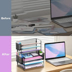 7-Tier Desk Organizer with 3 Pen Holders, Metal Letter Tray, Black - Image 7