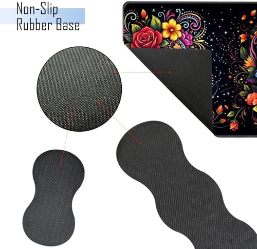 TGFEWYTJYJ Extended Gaming Mouse Pad,Memory Foam Ergonomic Keyboard Mouse Wrist Rest Support Set,Large Desk Mat with Stitched Edges,Non-Slip Base Mousepad Home Office,Skull in Flowers - Image 3