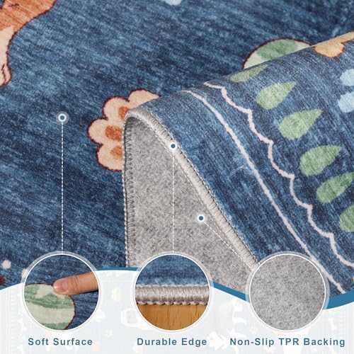 DUKINO 2x10 Kitchen Runner Rug, Washable Dog Rug Soft Non Slip, Blue - Image 6