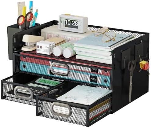 Drawer Organizers 3 Tier Mesh Desk File Holder with Pen Holder by Dazioter