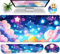 Large Mouse Pad Set 35.4 x 15.7 with Keyboard Wrist Rest, Wrist Support, and Coaster, Waterproof Memory Foam Smooth Desk Pad Mousepad for Home Office School - Pastel Rainbow Star by Unknown