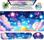 Large Mouse Pad Set 35.4 x 15.7 with Keyboard Wrist Rest, Wrist Support, and Coaster, Waterproof Memory Foam Smooth Desk Pad Mousepad for Home Office School - Pastel Rainbow Star by Unknown