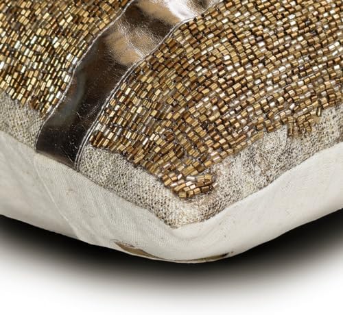 The HomeCentric Decorative Gold 12"x22" (30x55 cm) Lumbar Pillow Cover, Linen Foil Faux Leather & Beaded Oblong Pillow, Abstract Pattern Modern Style - Halycon Gold - Image 2