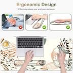 Large Mouse Pad with Wrist Support 4 in1 Set, XXL Big Game Mousepad + Keyboard Wrist Rest+Mouse Wrist Rest+Coaster Ergonomic Gaming Mat for Home Office Table Computer I Modern Boho Leaves - Image 2