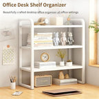 Office Desk Shelf Organizer, Wood Desktop Bookshelf Supplies Storage Rack, Shelf for Top of Desk and Dresser and Cubicle Decor Aesthetic Bookshelf (Black Wood, three Tier 19.69 Lx7.87 Wx22.05 H) - Image 6