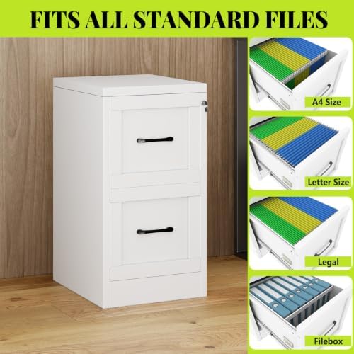 2-Drawer Metal File Cabinet with Lock, Narrow Vertical, White - Image 4