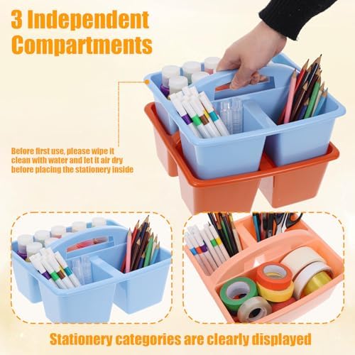 6 Pack Classroom Caddy with Handle, Plastic Storage Caddy Organizer, Portable Storage Bin with 3 Compartments for Classroom Organization, Table, Desk & Office - Image 2
