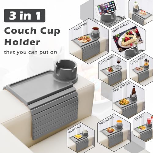 GHKINMAL Couch Arm Tray with Cup Holder,Folding Couch Cup Holder Tray,Grey - Image 3