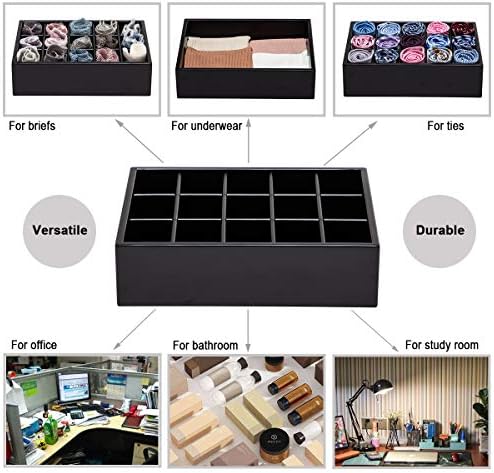 GOBAM Bamboo Closet Drawer Organizer, 15 Compartments - Drawer Divider & Storage Box for Ties, Bras, Briefs, Socks & Jewelry - Storage Organizer for Dressing Room & Bedroom - Black - Image 3
