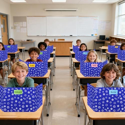 Blue 24-Pack Desk Dividers for Students, Waterproof Plastic Study Carrel Divider, Durable Testing Dividers for Classroom Teacher Supplies, Easy to Clean Privacy Shield Folder Boards for Student Desk - Image 7
