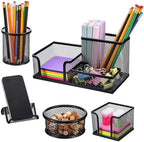 Black Mesh Pen Holder for Desk Pencil Holders 5 Pieces Desk Organizer Office Supplies Caddy with Sticky Notes Holder for Office Home by Unknown