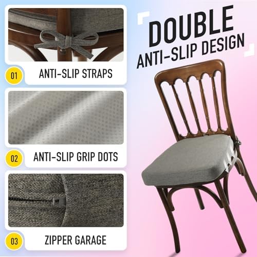 SUNROX Cooling Gel Memory Foam Chair Cushions, 2.6" Thick U-Shaped Dual-Layer Comfort Dining Chair Pads, Non Slip Seat Cushion with Ties for Indoor Kitchen Office 17"x16" Set of 4, Taupe - Image 6