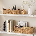 Vagusicc Wicker Storage Basket, Set of 2 Hand-Woven Water Hyacinth Wicker Basket for Organizing with Handle Decorative Storage Bins for Counter Pantry Shelves Toilet Paper Basket for Toilet Tank Top - Image 5