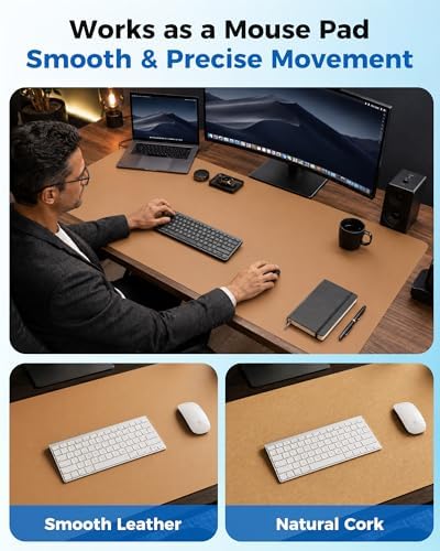 Aothia Cork Desk Mat - Dual-Sided XL PU Leather Desk Pad & Full Desk Protector, Large Waterproof Desktop Mat for Office & Gaming (47" x 23.6", Apricot) - Image 5