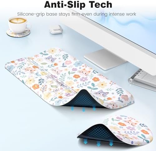 Ospelelf Keyboard Wrist Rest and Mouse Pad Set, Ergonomic Memory Foam Wrist Support, Aesthetic Desk Accessories for Office, Home & Gaming, Relief for Carpal Tunnel & Wrist Pain,Floral Cat - Image 6
